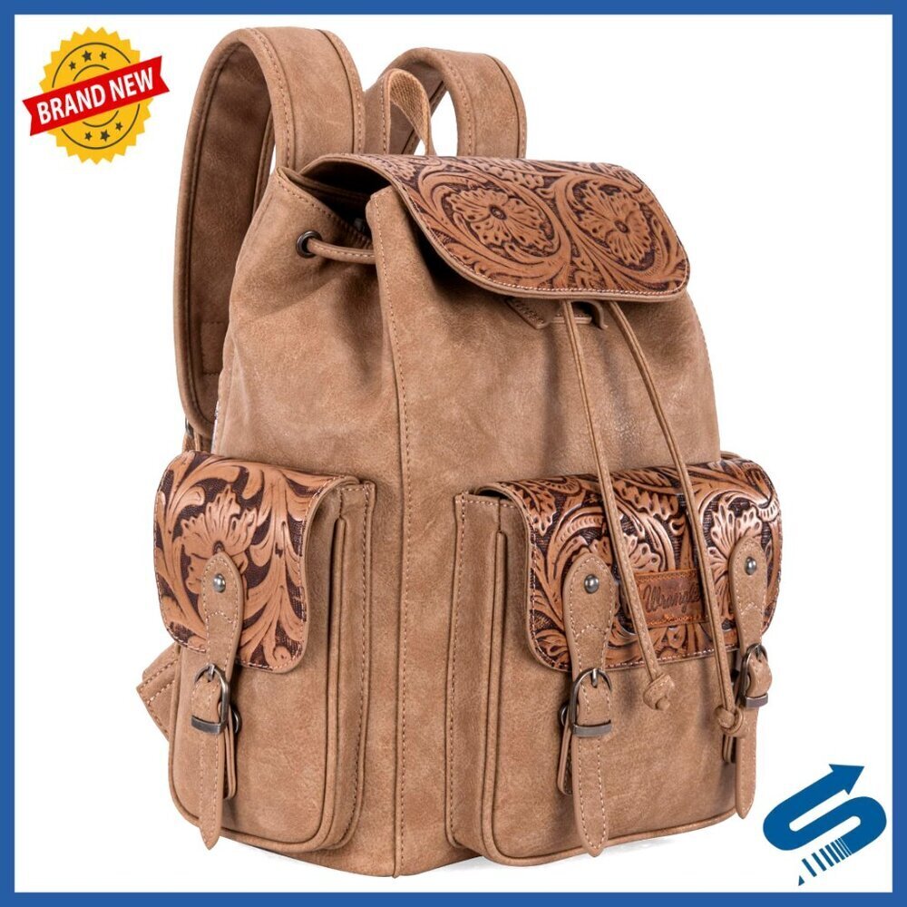 Floral Tooled Backpack Purse Western Style Travel Bag Adjustable Straps Spacious